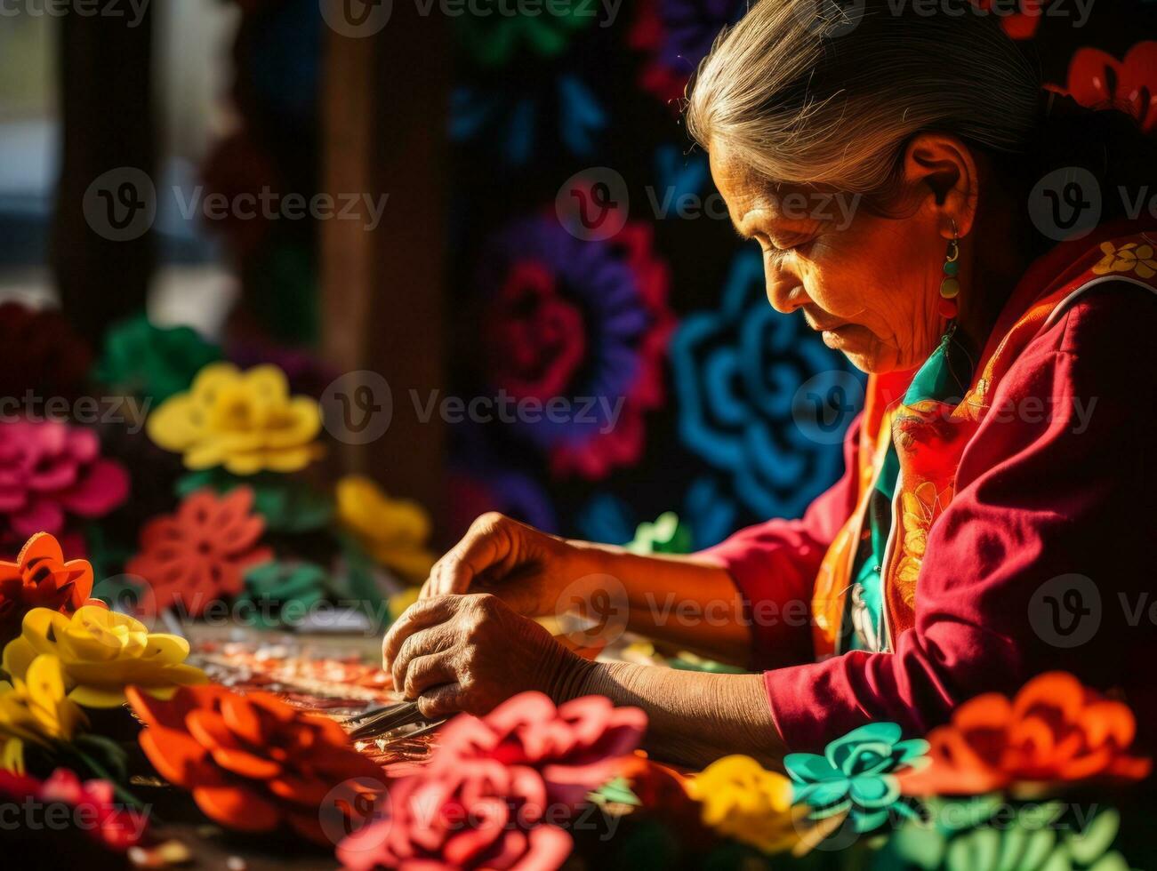 Dames creëren papel picado kleurrijk papier decoraties ai generatief foto