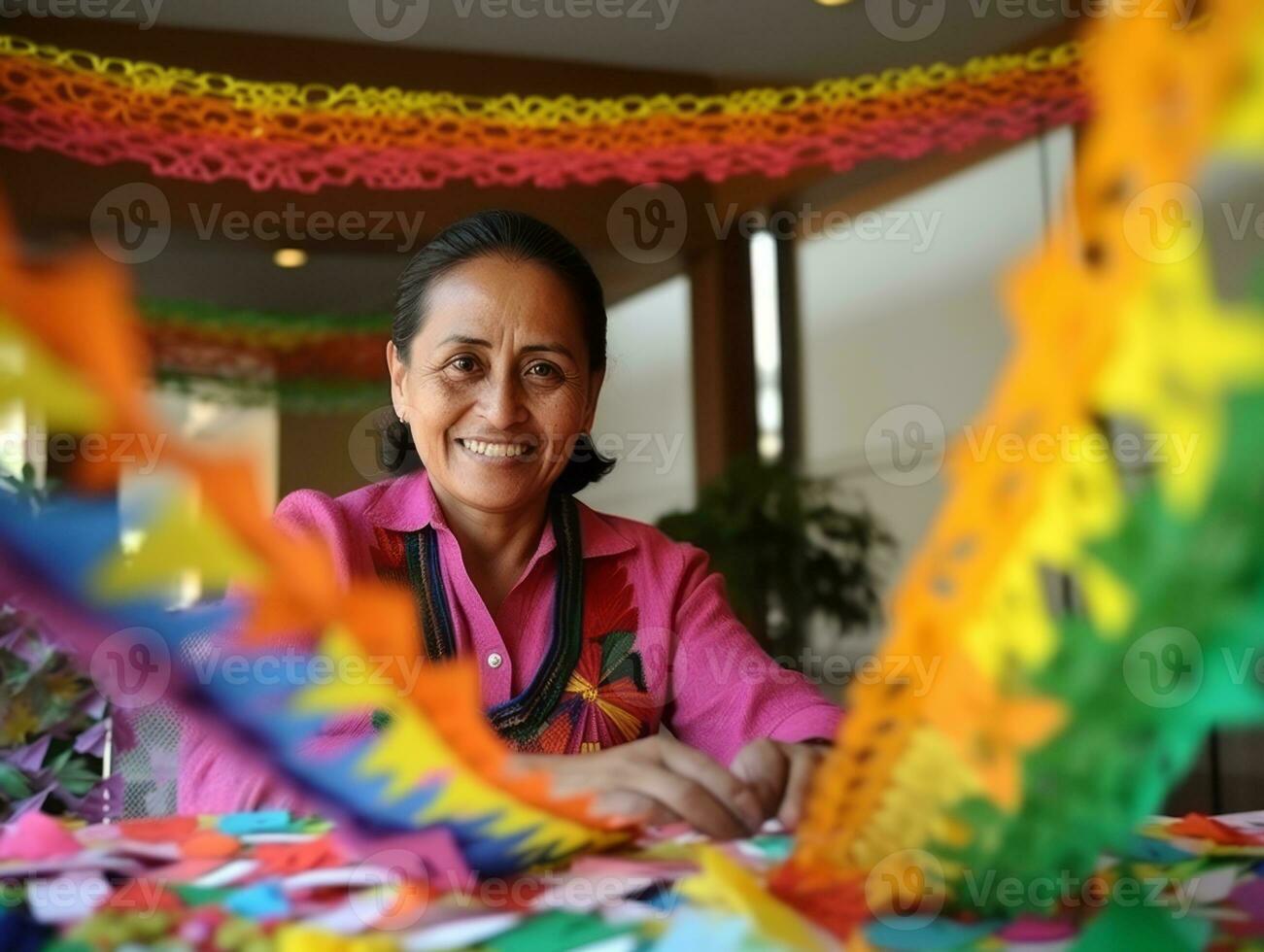 Dames creëren papel picado kleurrijk papier decoraties ai generatief foto