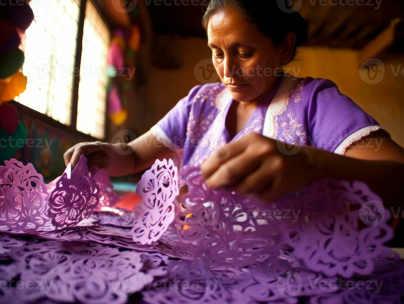 Dames creëren papel picado kleurrijk papier decoraties ai generatief foto