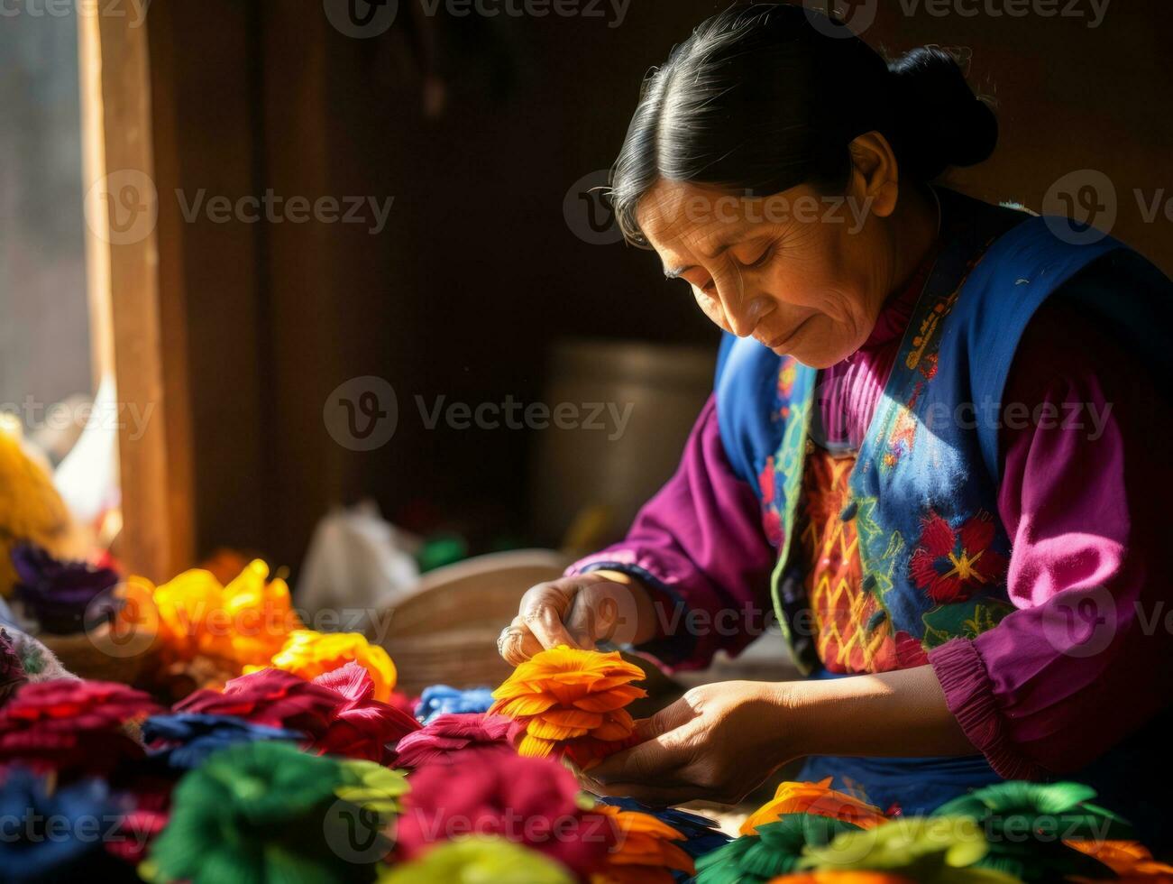 Dames creëren papel picado kleurrijk papier decoraties ai generatief foto