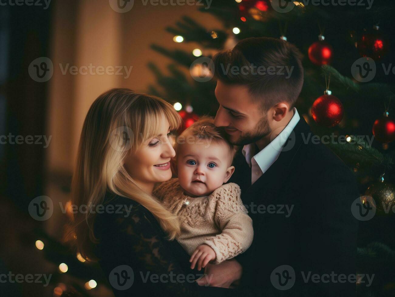 de familie geniet vieren Kerstmis vooravond samen ai generatief foto