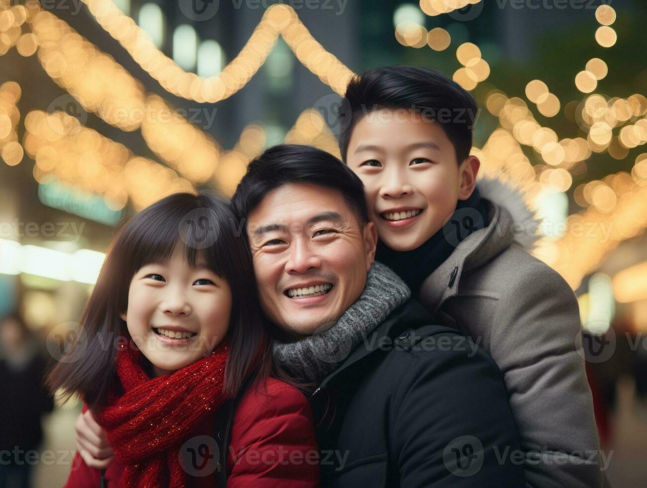 Aziatisch familie geniet vieren Kerstmis vooravond samen ai generatief foto