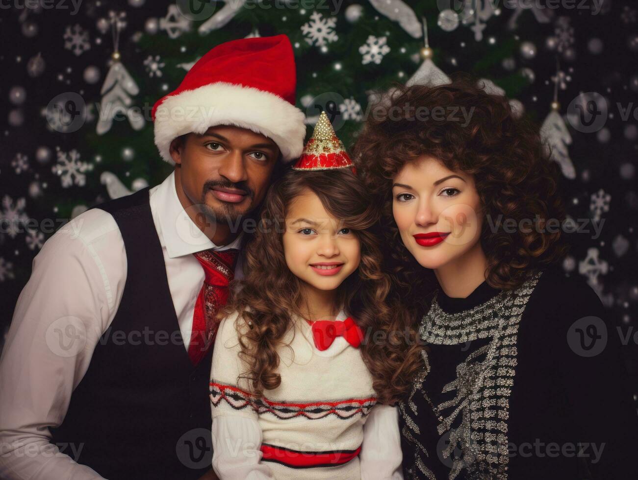 de interraciaal familie geniet vieren Kerstmis vooravond samen ai generatief foto