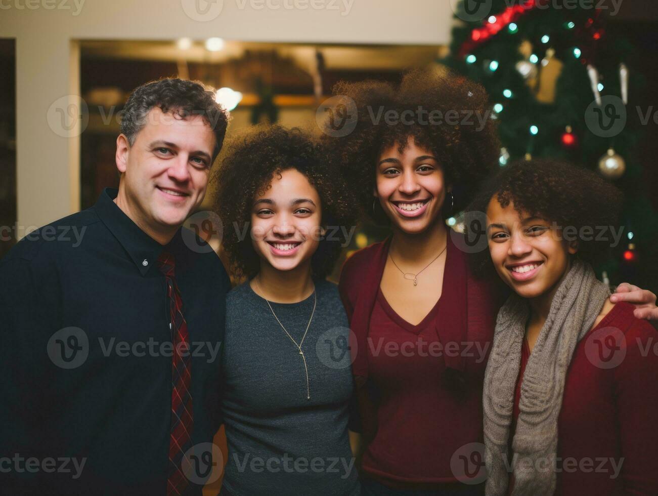 de interraciaal familie geniet vieren Kerstmis vooravond samen ai generatief foto