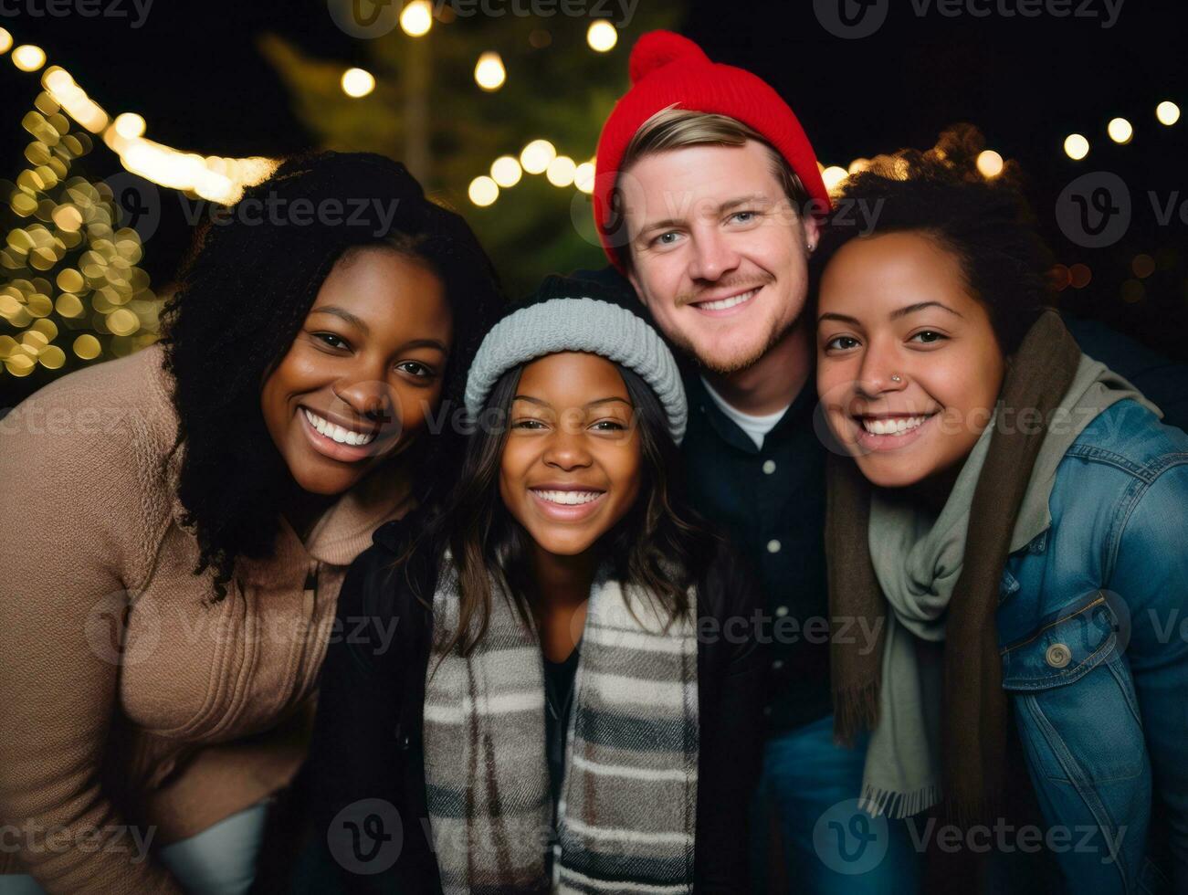 de interraciaal familie geniet vieren Kerstmis vooravond samen ai generatief foto