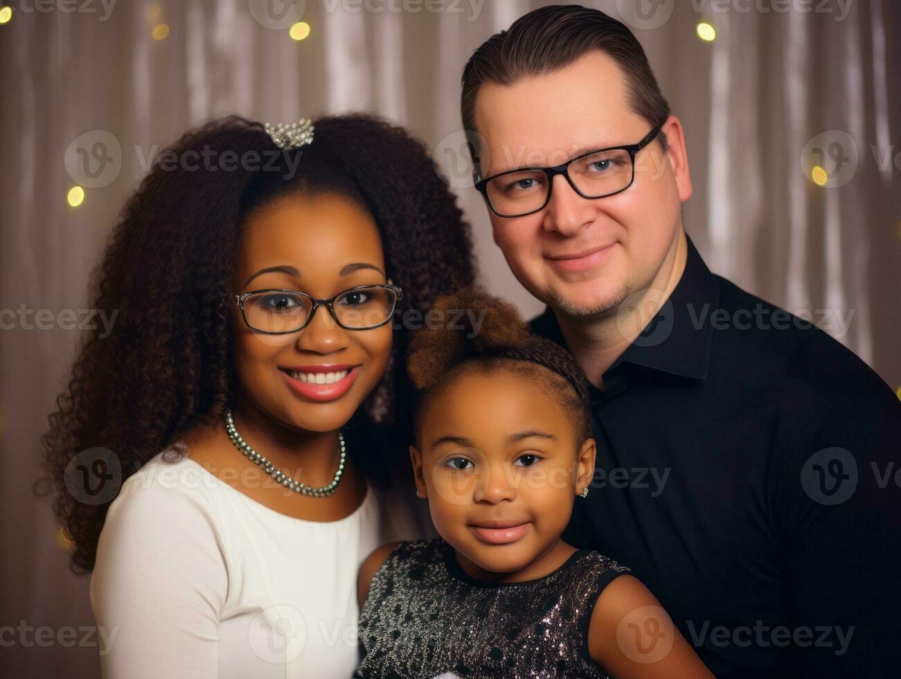 de interraciaal familie geniet vieren Kerstmis vooravond samen ai generatief foto