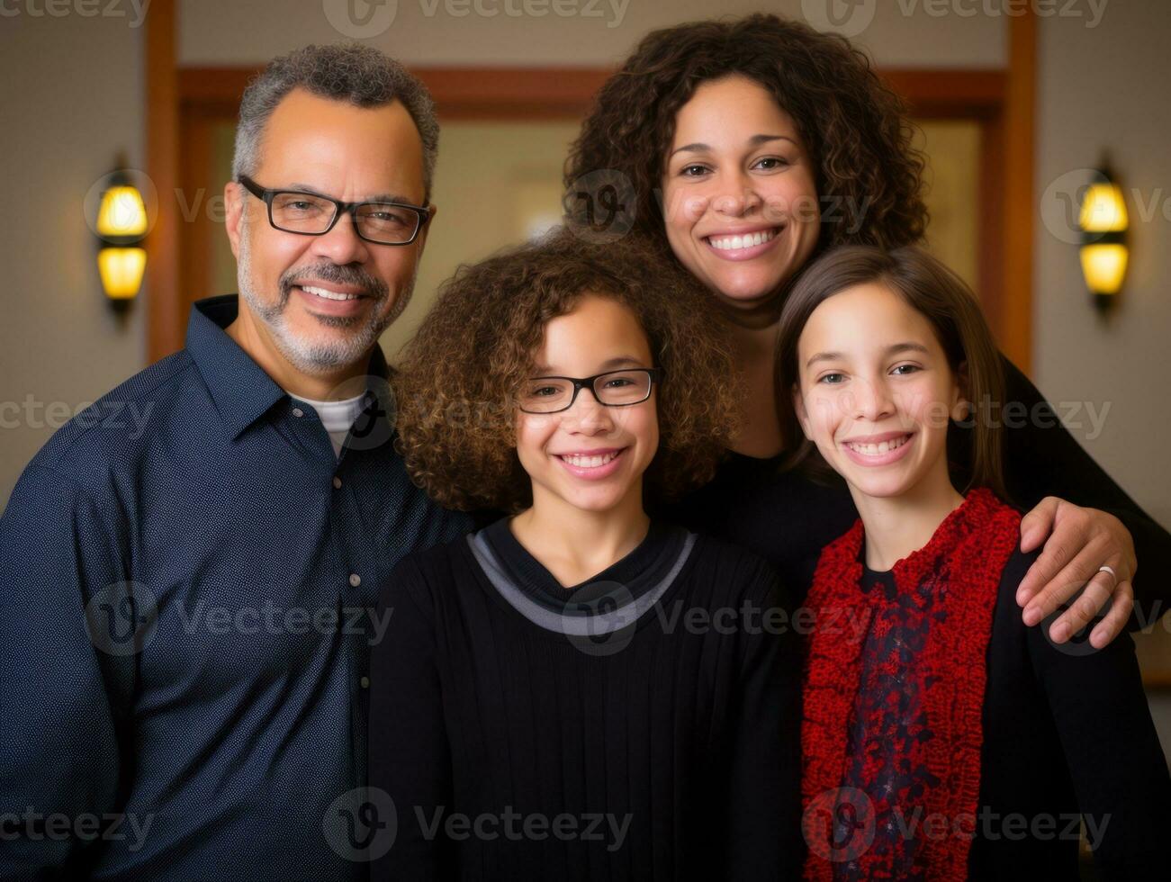 de interraciaal familie geniet vieren Kerstmis vooravond samen ai generatief foto