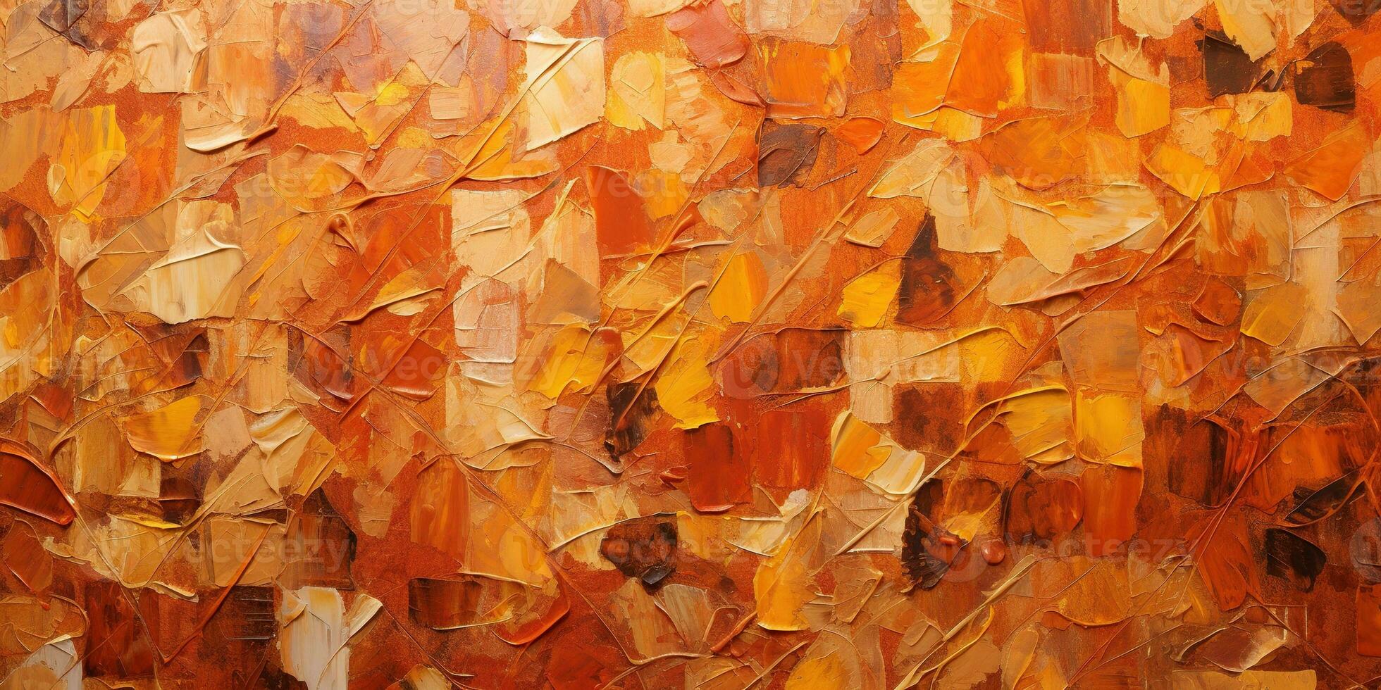 generatief ai, detailopname van impasto abstract ruw herfst kleuren kunst schilderij textuur, oranje vallen achtergrond foto