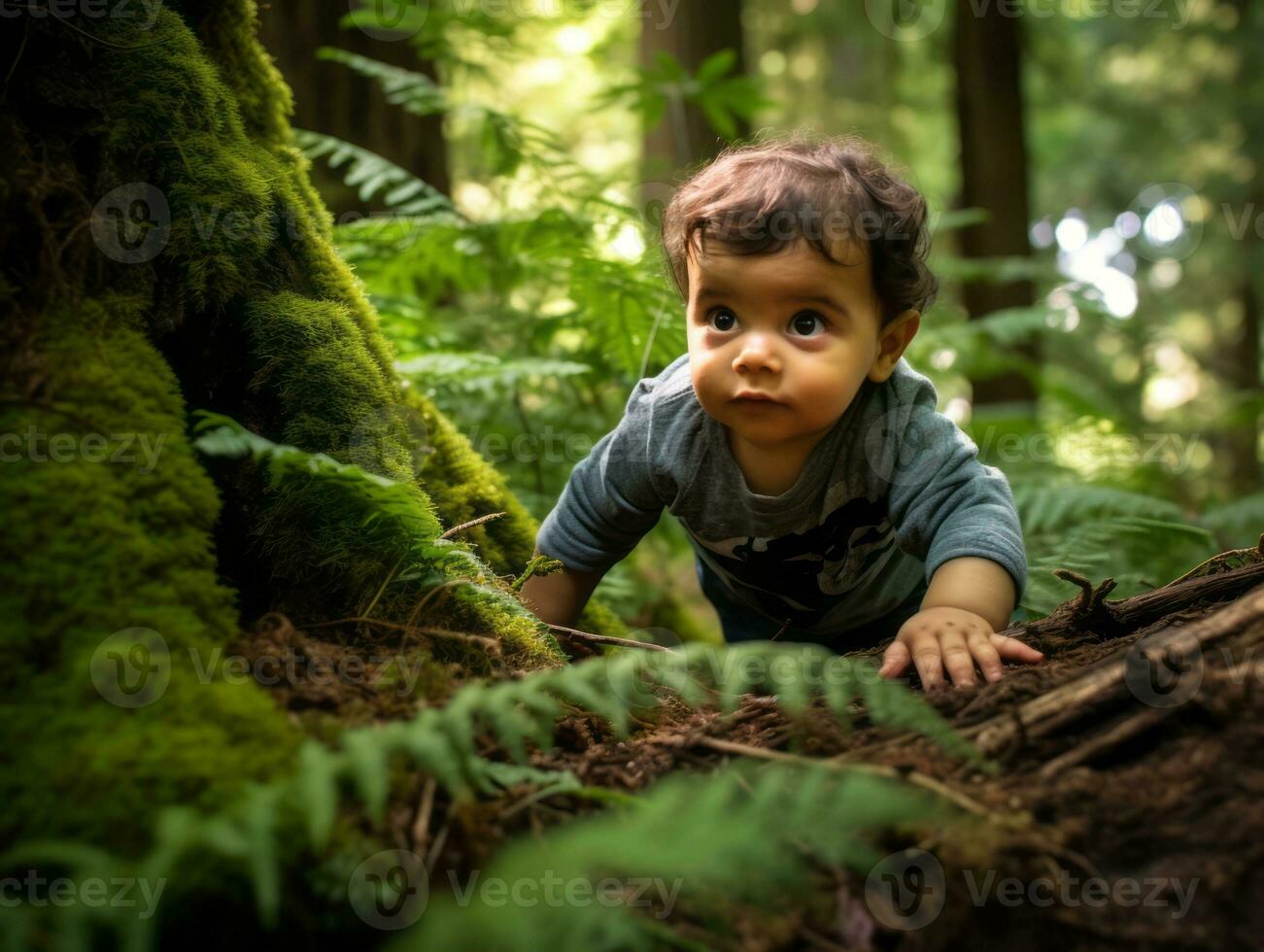 aanbiddelijk baby verkennen de natuur ai generatief foto