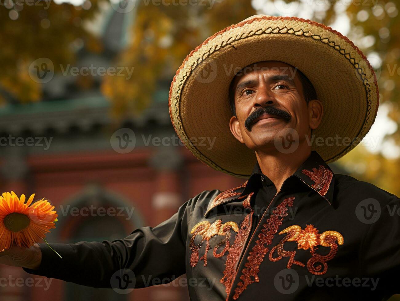 foto van emotioneel dynamisch houding Mexicaans Mens in herfst ai generatief