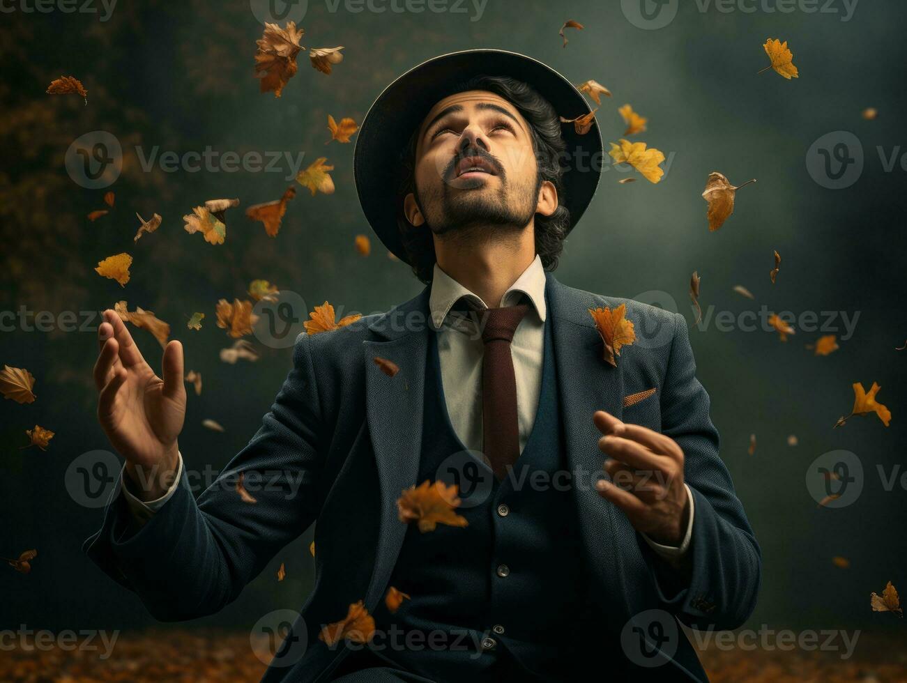 foto van emotioneel dynamisch houding Mexicaans Mens in herfst ai generatief