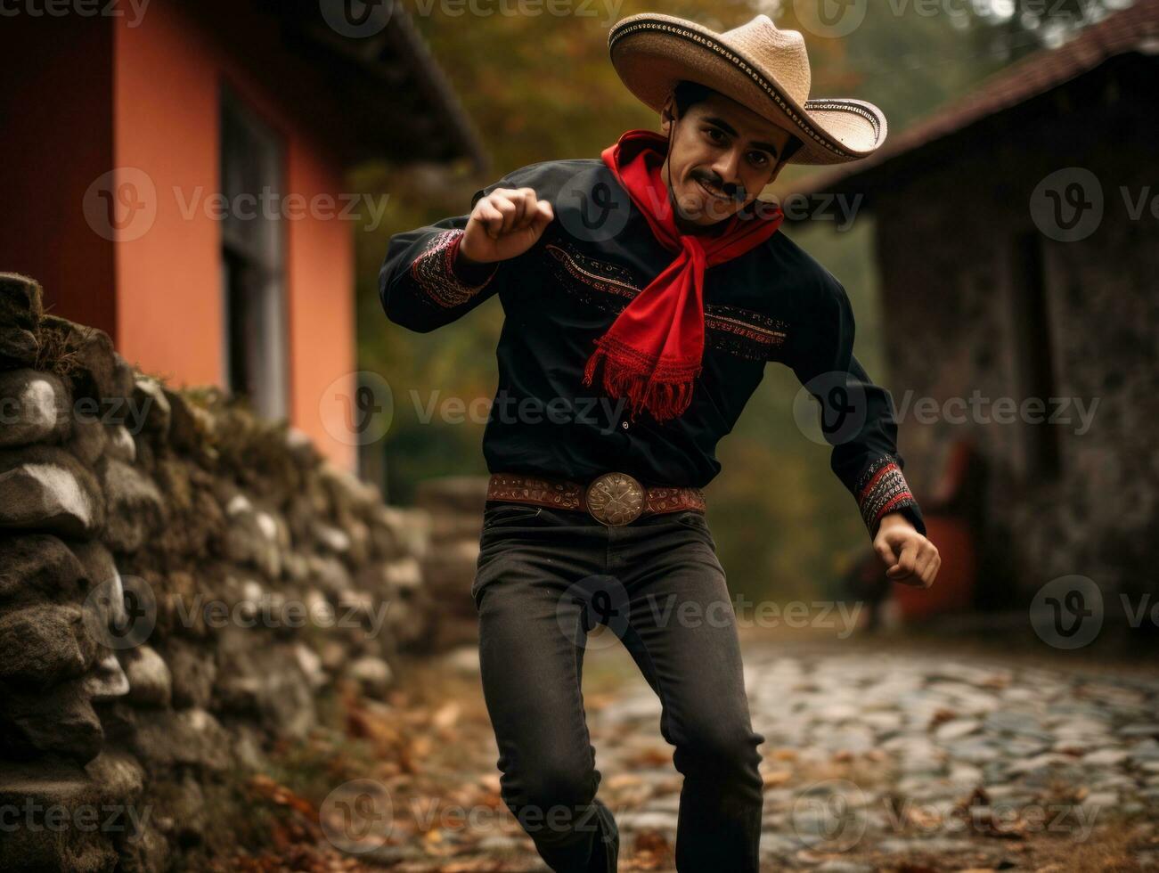 foto van emotioneel dynamisch houding Mexicaans Mens in herfst ai generatief