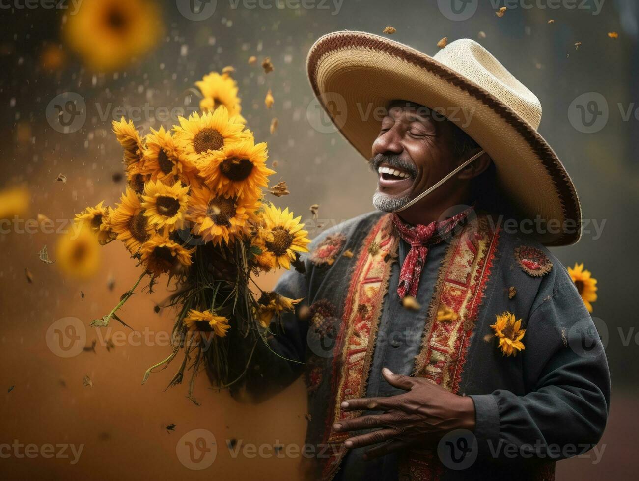 foto van emotioneel dynamisch houding Mexicaans Mens in herfst ai generatief