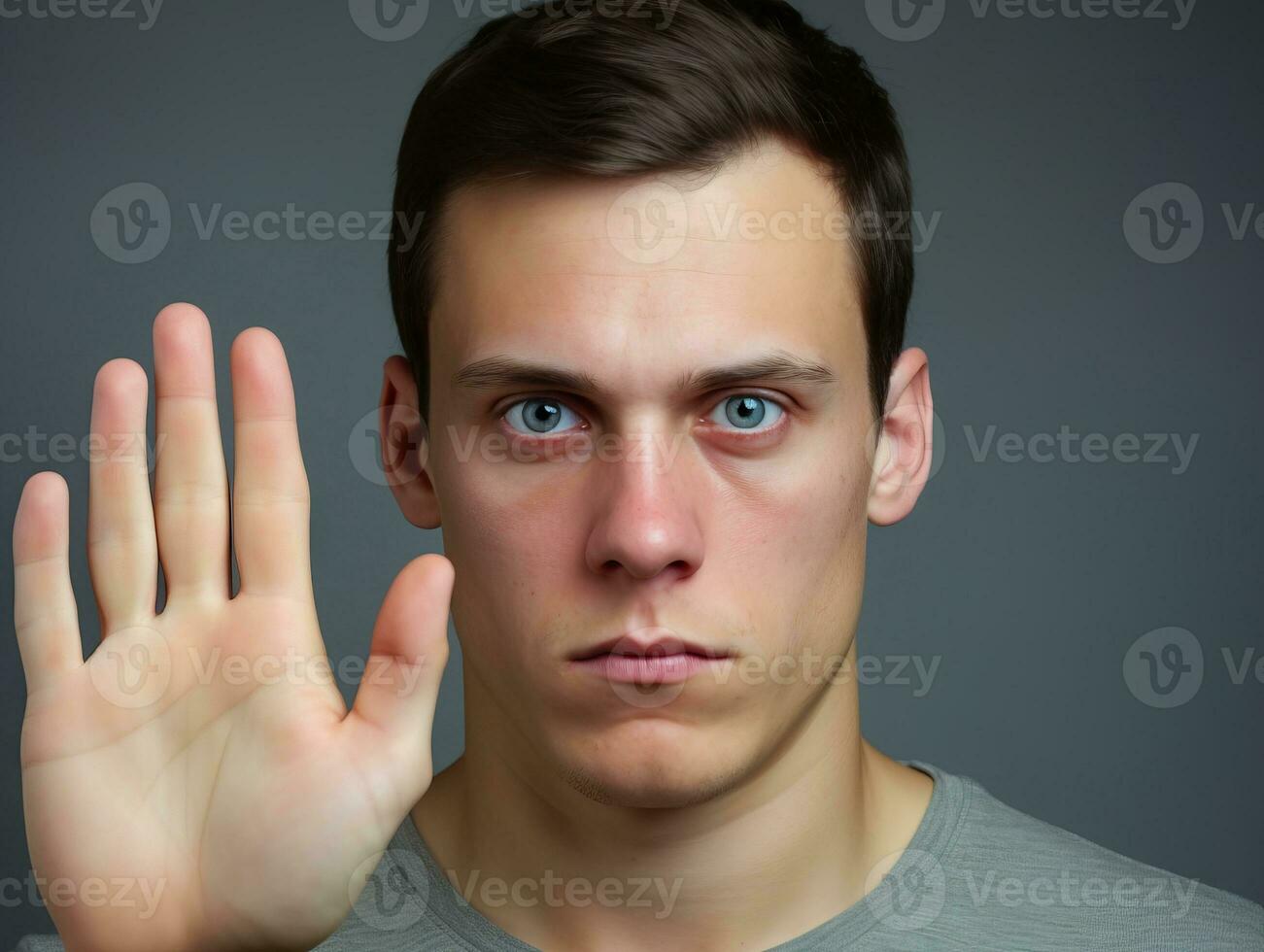 jong knap Mens emotioneel gebaren Aan solide achtergrond ai generatief foto