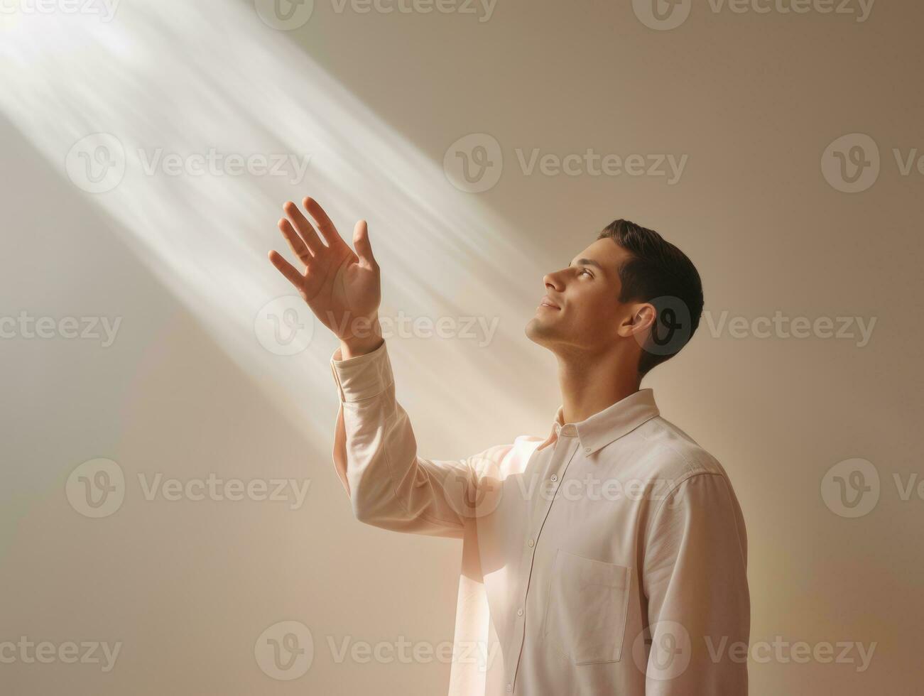 jong knap Mens emotioneel gebaren Aan solide achtergrond ai generatief foto