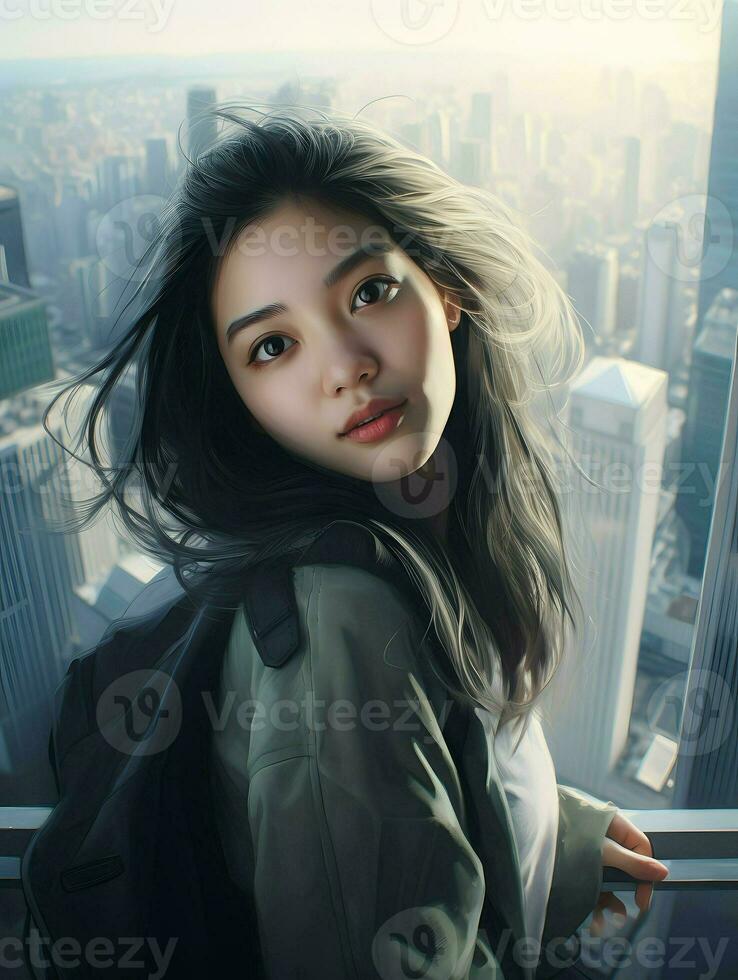 mooi jong Aziatisch vrouw portret, schattig meisje behang achtergrond foto, generatief ai foto