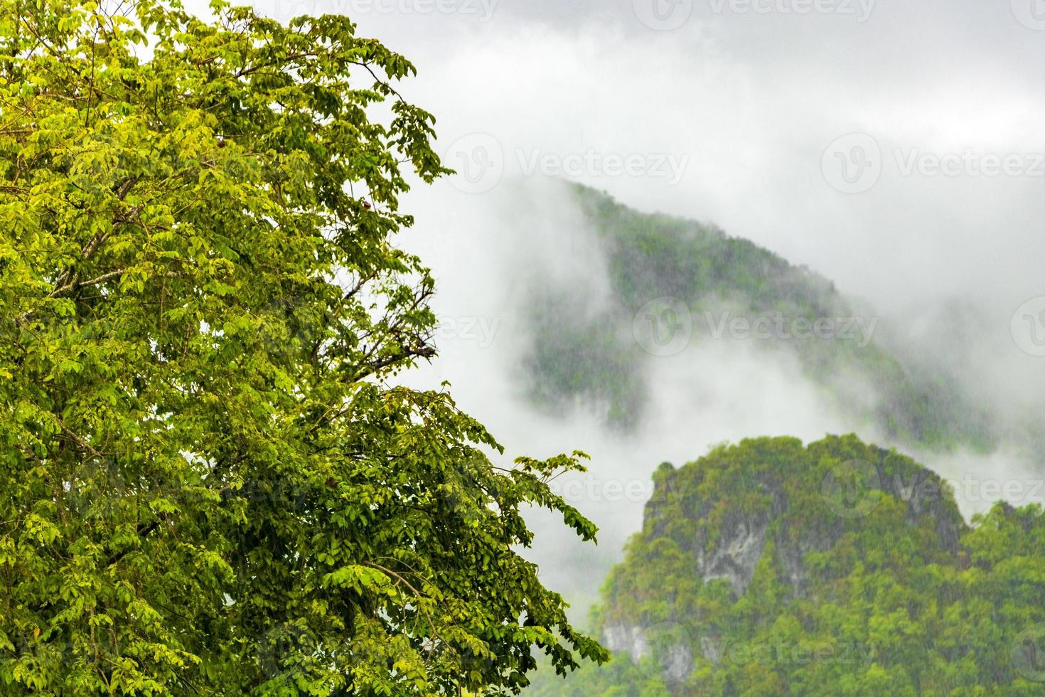 wolken beslaan natuurgebieden in thailand tijdens het moessonregenseizoen. foto