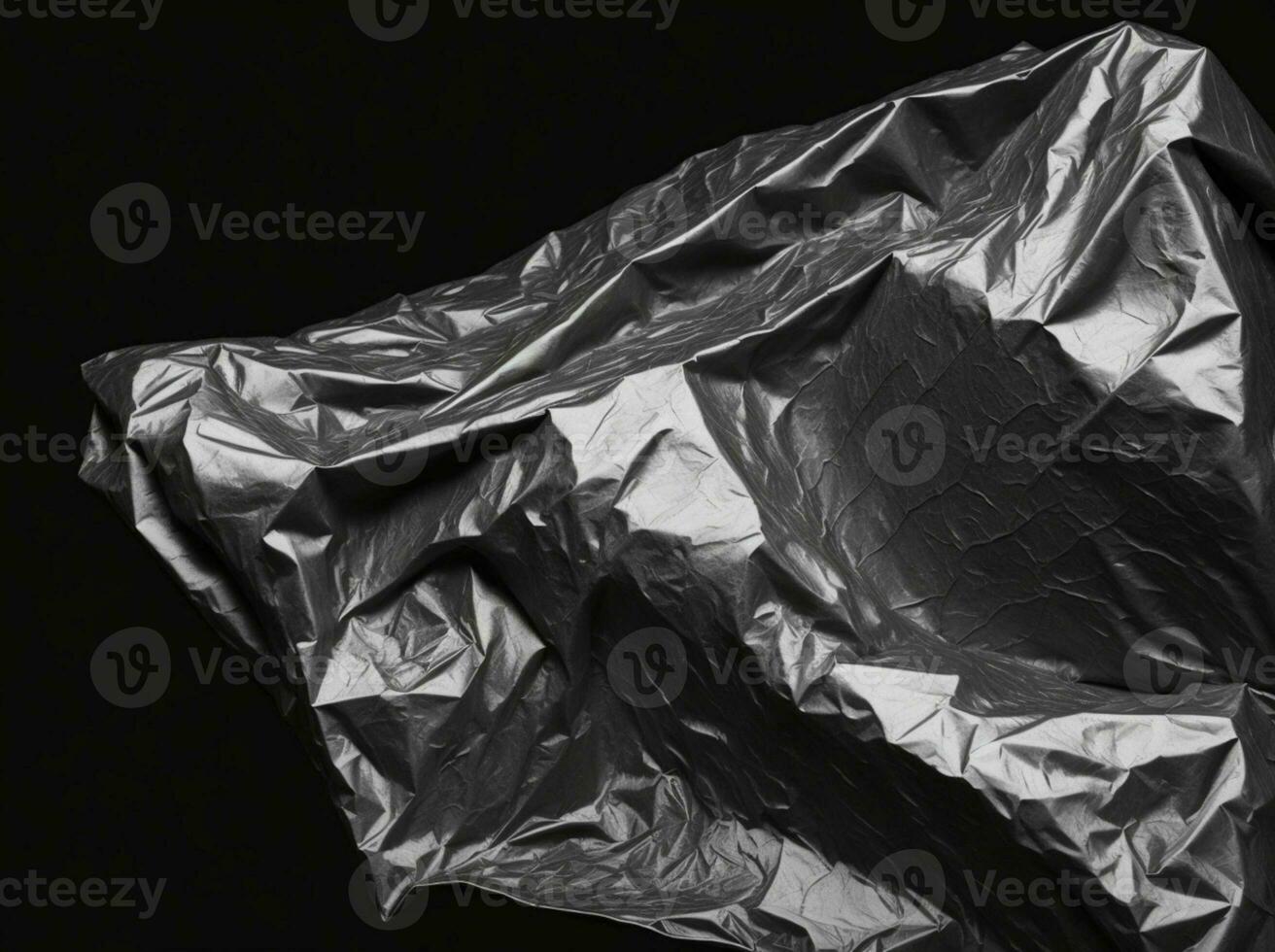 gerimpeld plastic inpakken structuur Aan een zwart achtergrond. ai gegenereerd foto