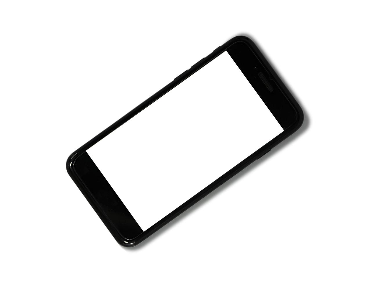 zwarte telefoon geïsoleerd op een witte achtergrond met kopie ruimte op het scherm foto