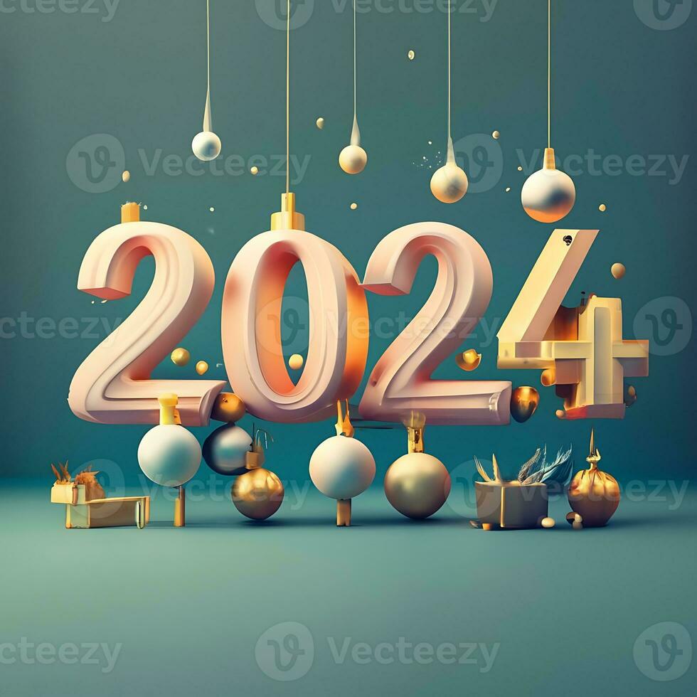 gelukkig nieuw jaar 2024 3d tekst Effecten beeld generator ai foto
