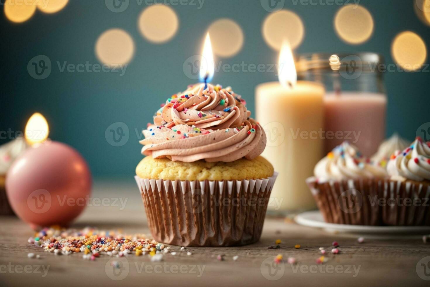 heerlijk verjaardag koekje Aan tafel Aan licht achtergrond. ai gegenereerd foto