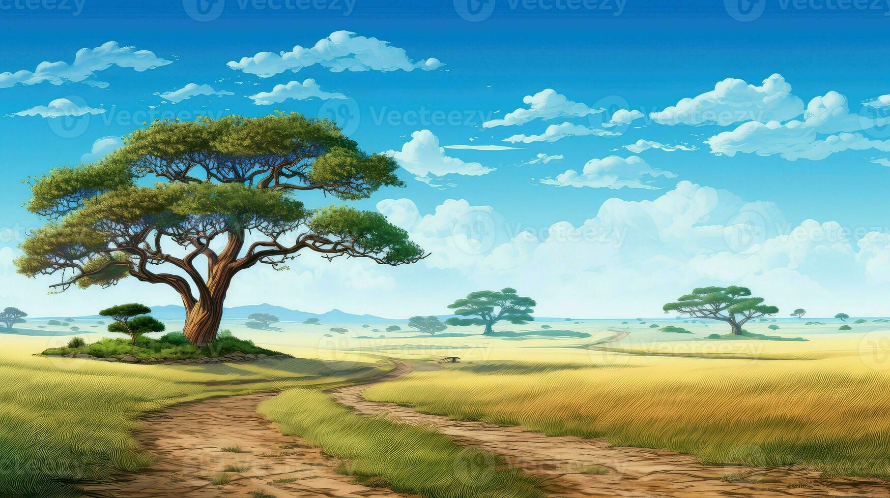 landschap Afrikaanse acacia bosjes ai gegenereerd foto