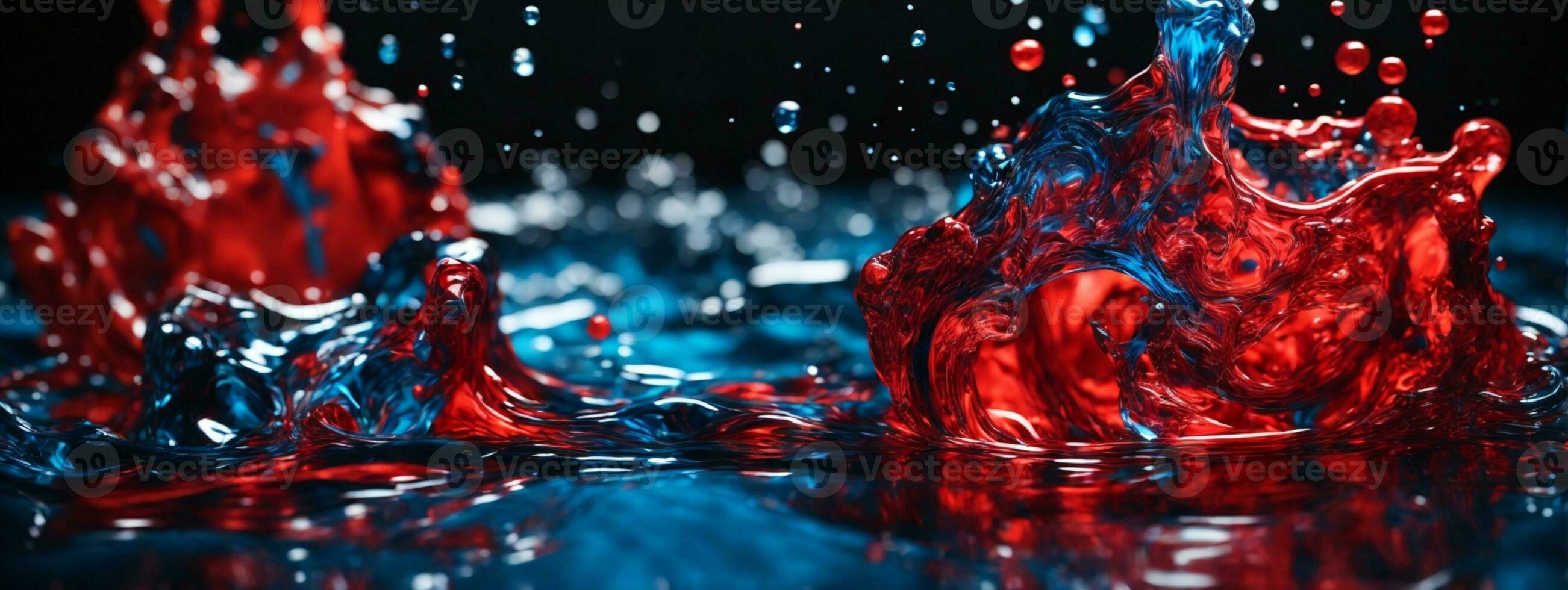 acryl blauw en rood kleuren in water. inkt vlek. abstract zwart achtergrond.. ai gegenereerd foto