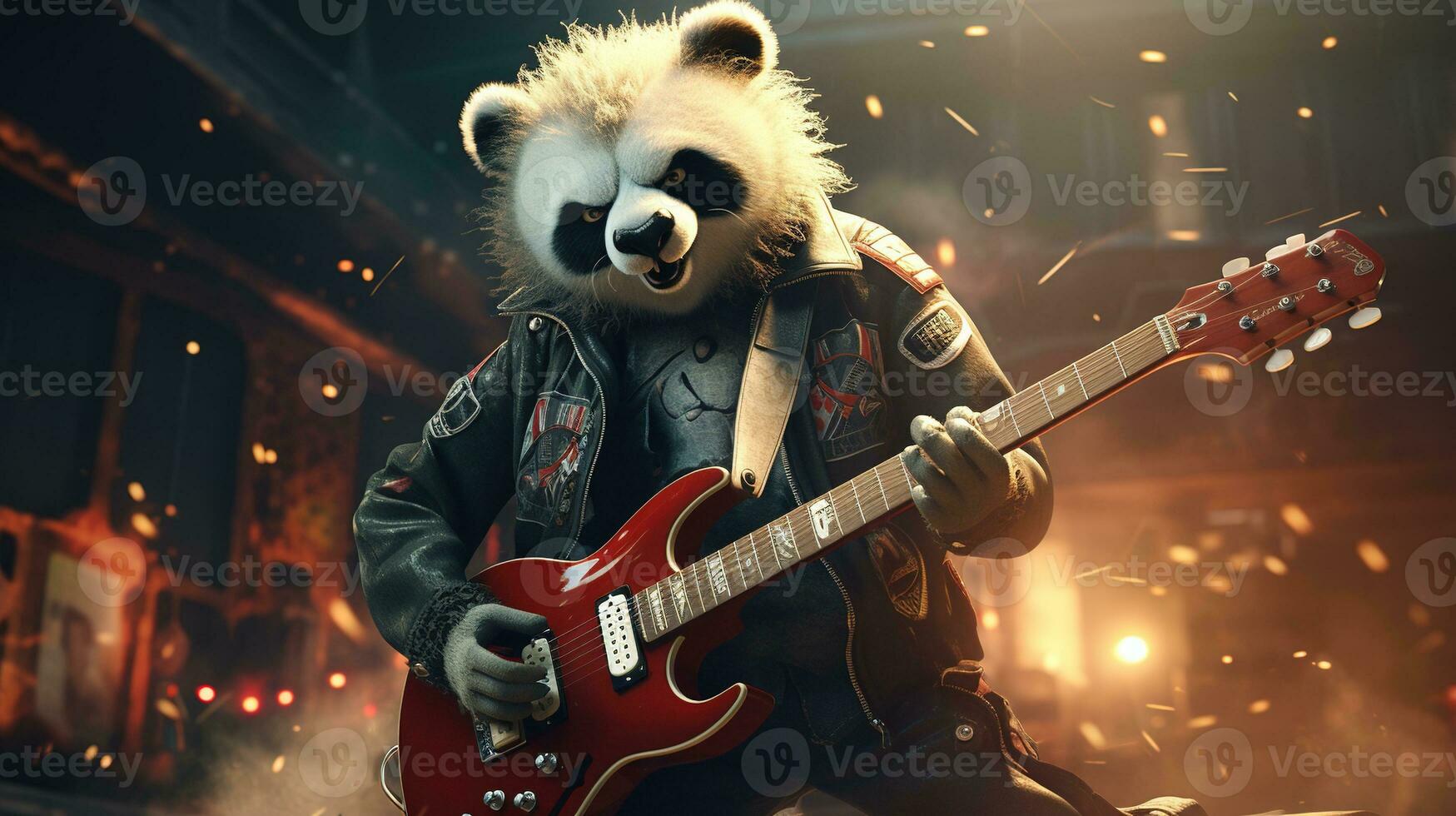 panda romantisch rockster, digitaal kunst illustratie, generatief ai foto