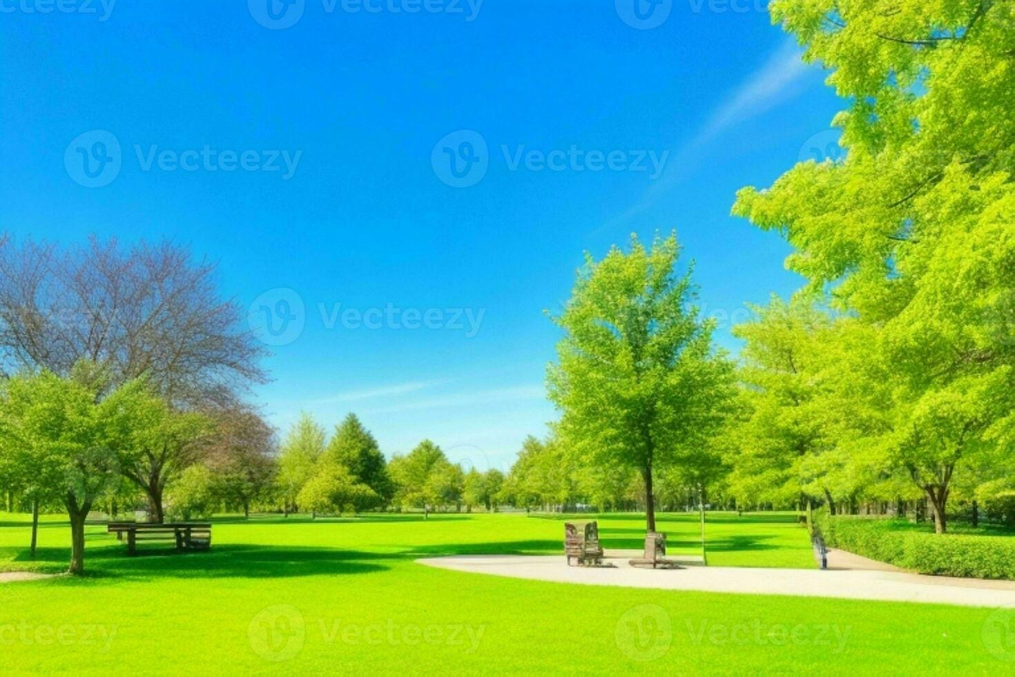 mooi landschap park met bomen en zon. kleurrijk gebladerte in de park. pro foto