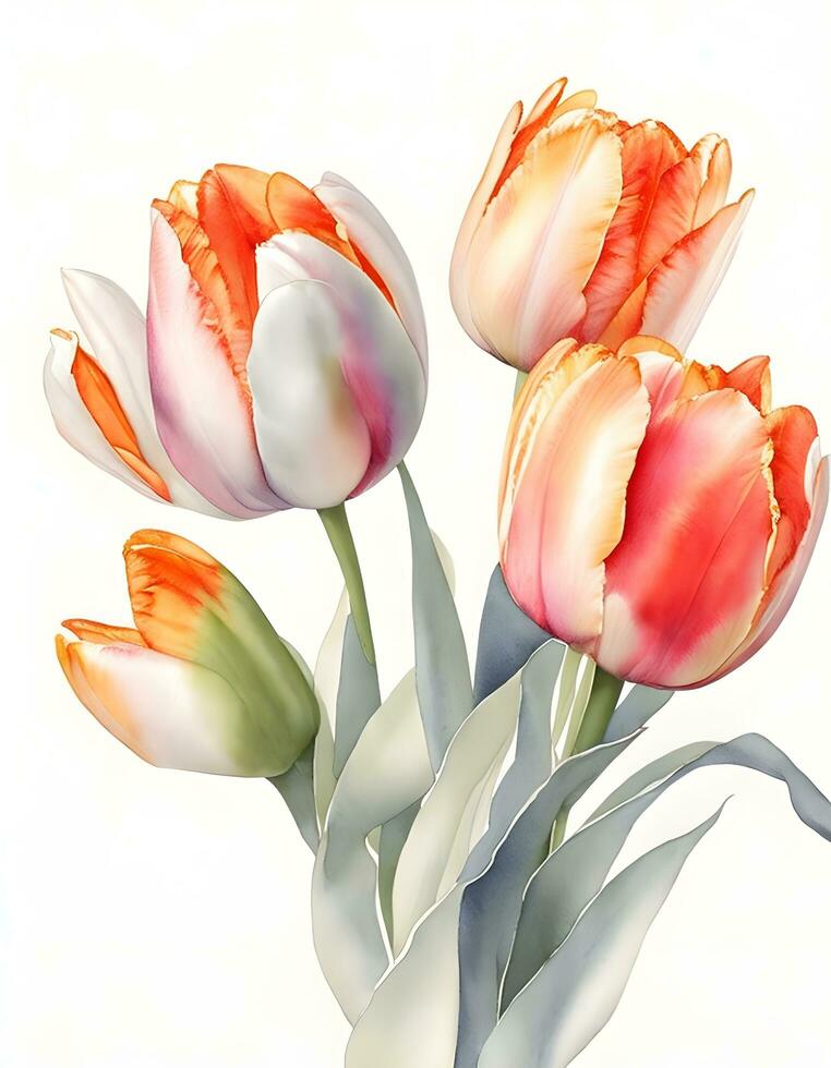 waterverf tulp bloem boeketten. botanisch kunst wit achtergrond. ai generatief foto