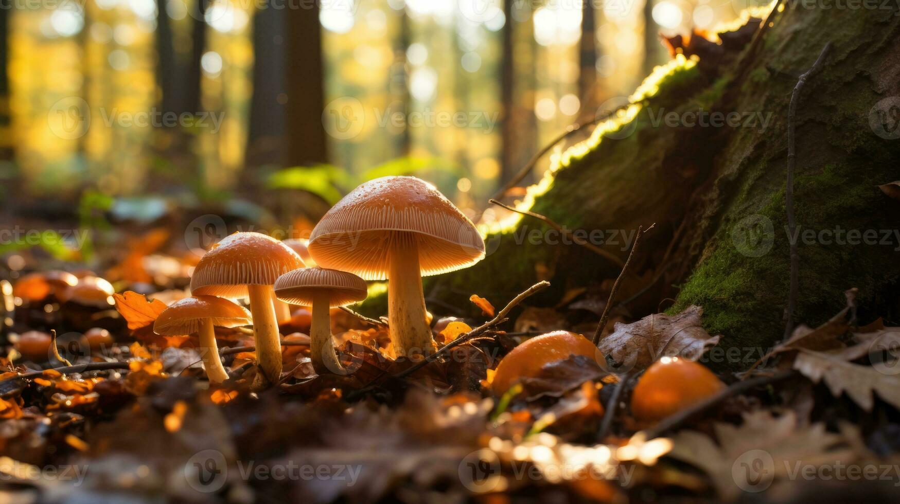 champignons in de Woud. detailopname foto van een paddestoel onder herfst bladeren