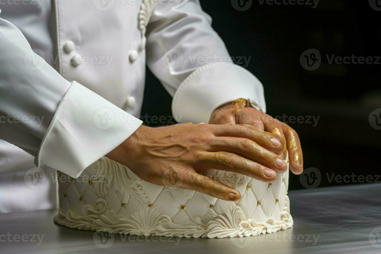 handen gebakje chef taart voedsel. genereren ai foto