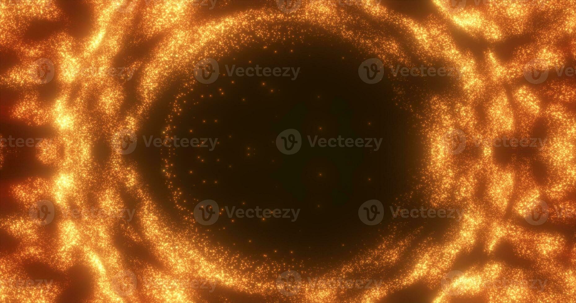 abstract oranje achtergrond van een energie blauw magie ring van een ronde kader van gloeiend deeltjes en golven van energie foto