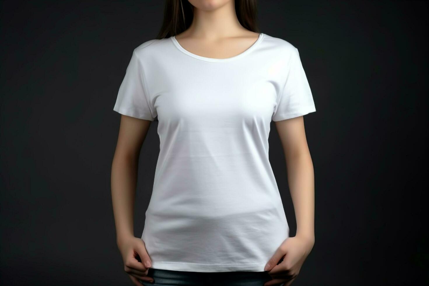 generatief ai. wit t-shirt mockup Aan vrouw model- foto