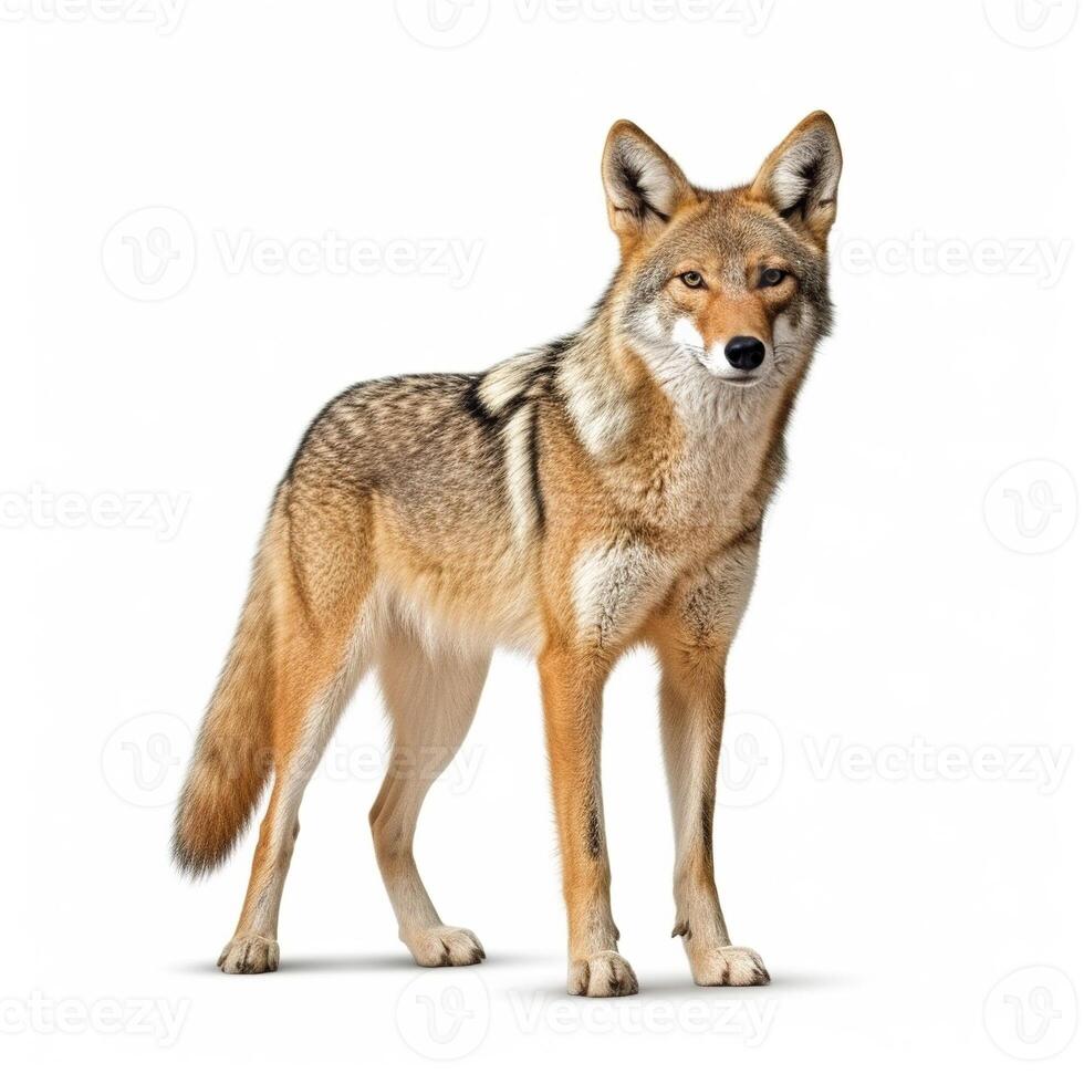 coyote Aan wit achtergrond. generatief ai foto