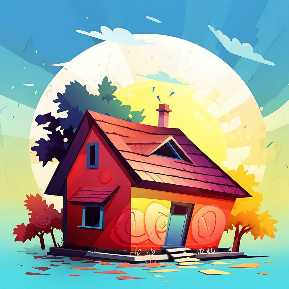 een huis dak is kleurrijk illustratie van een zoet huis grafisch achtergrond foto