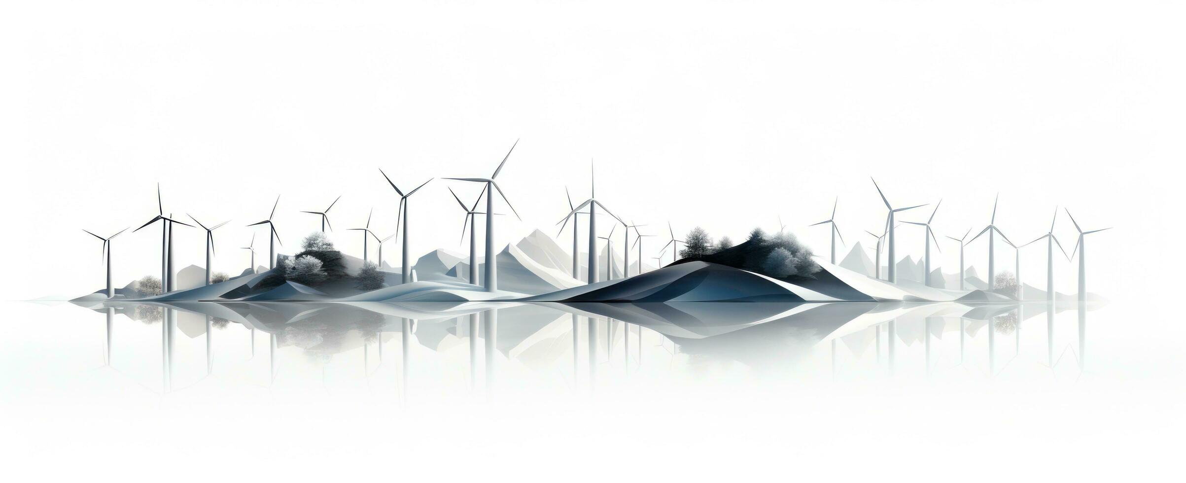 een reeks van wind turbines is afgebeeld Aan een wit achtergrond foto