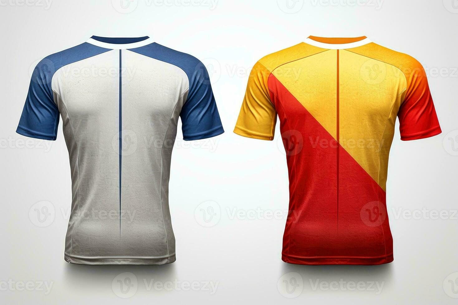 mockup sport- Amerikaans voetbal team uniformen verschillende kleuren shirt, generatief ai illustratie foto