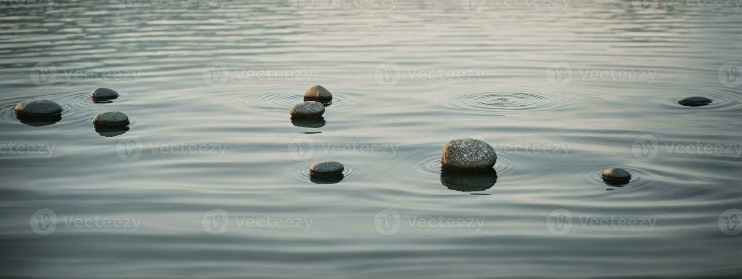 zen pad van stenen in breedbeeld. ai gegenereerd foto