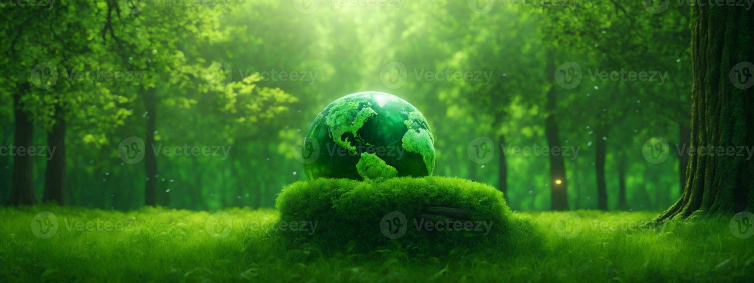 groen wereldbol Aan mos - milieu concept. ai gegenereerd foto