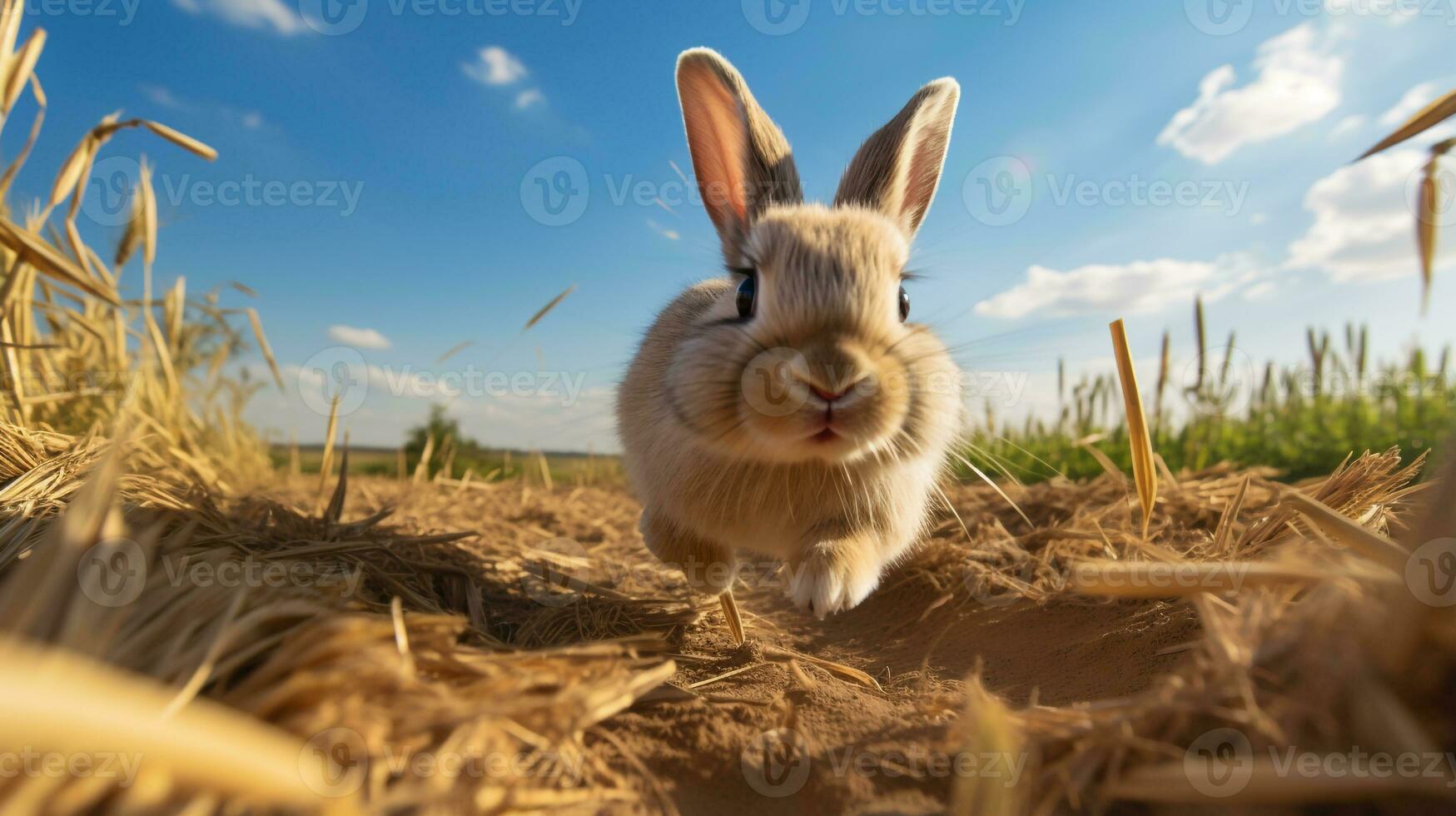 foto van een konijn in de landbouwgrond. generatief ai