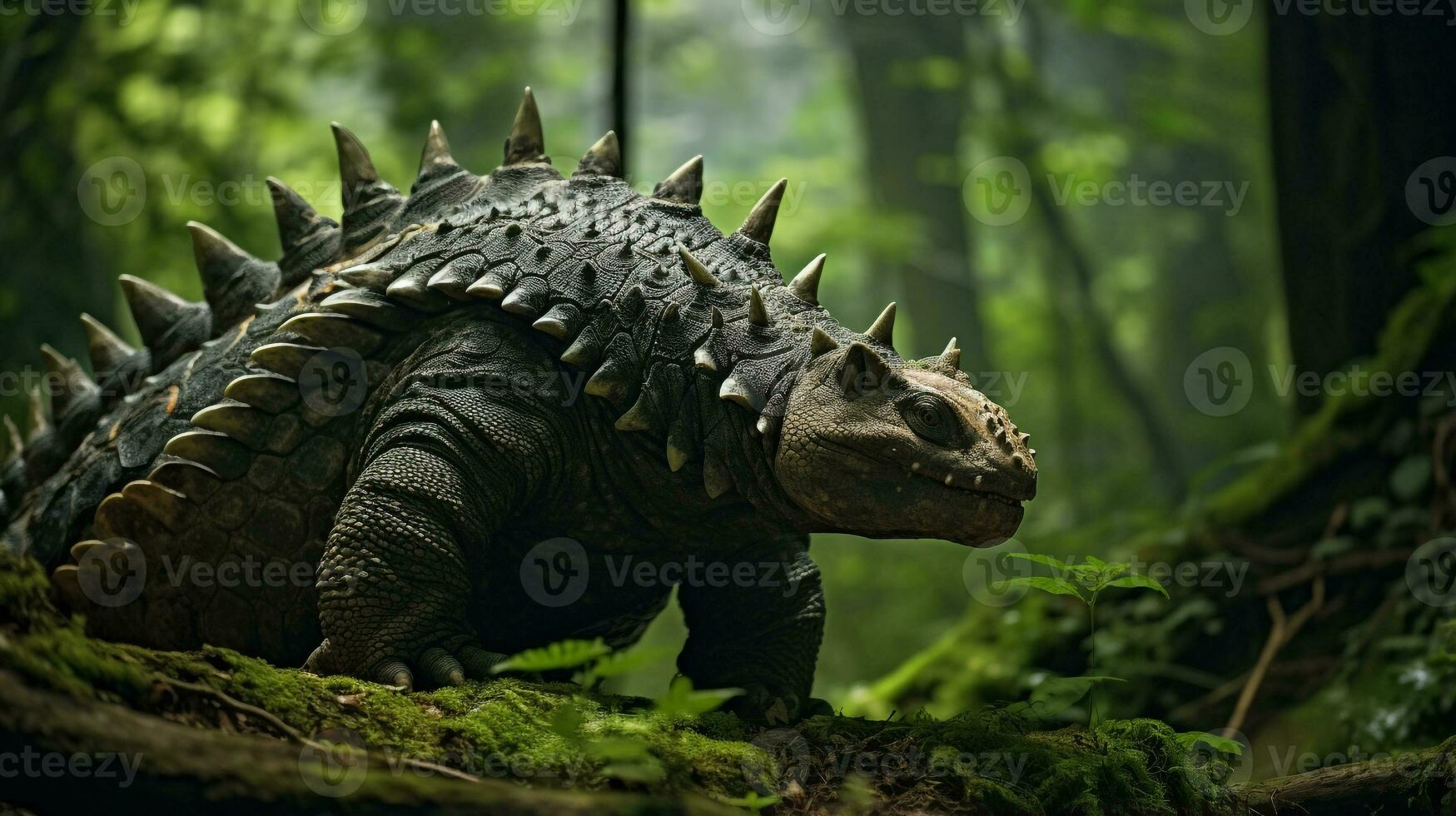 foto van ankylosaurus rex in de oerwoud. generatief ai