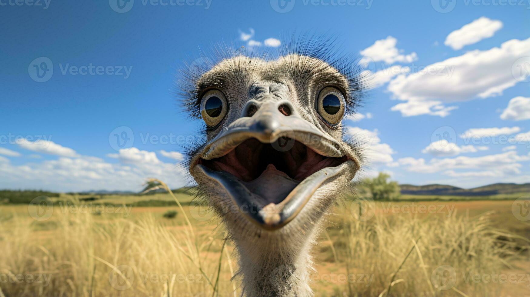 foto van een struisvogel in de landbouwgrond. generatief ai