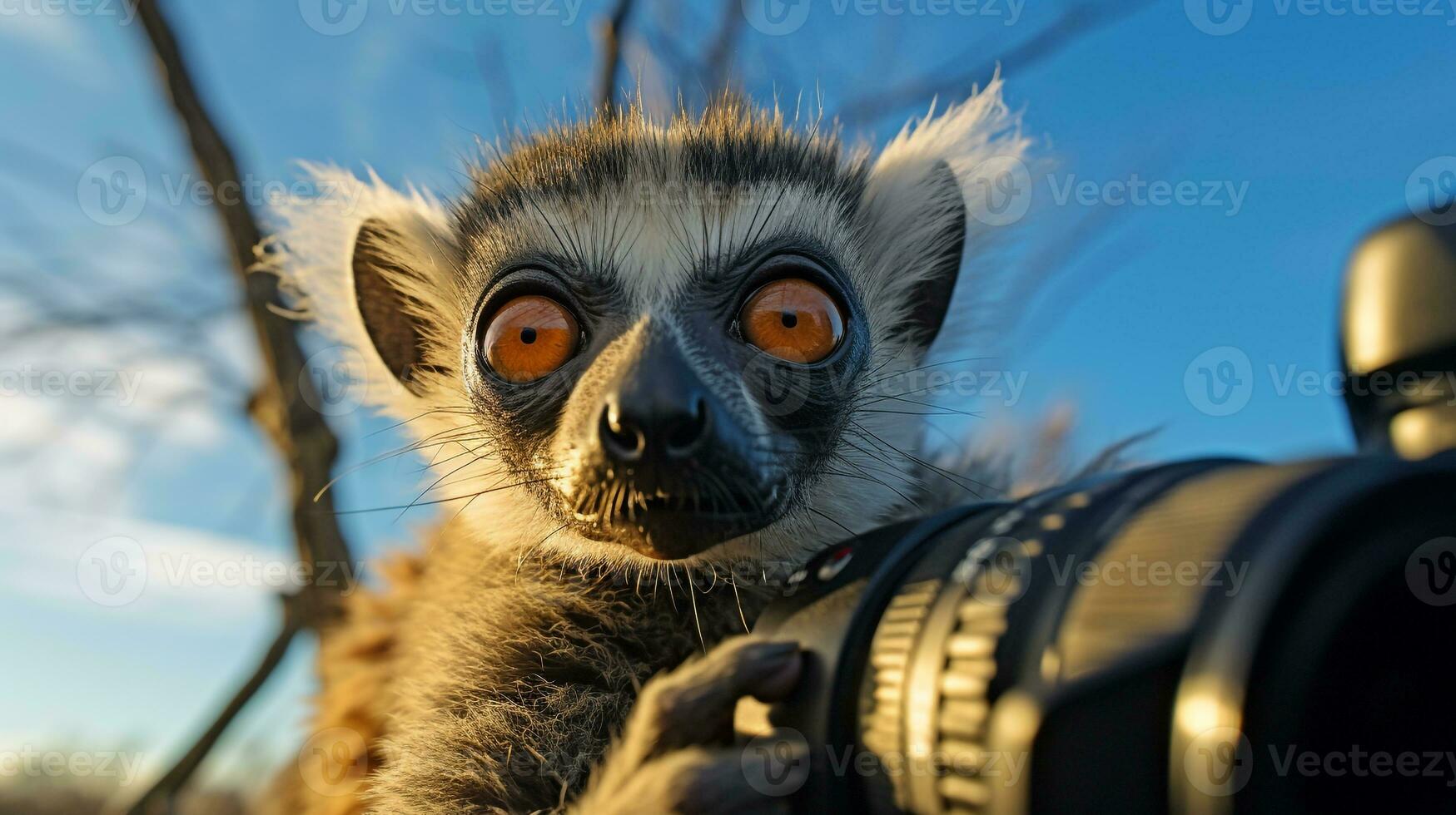 foto van een lemur onder blauw lucht. generatief ai