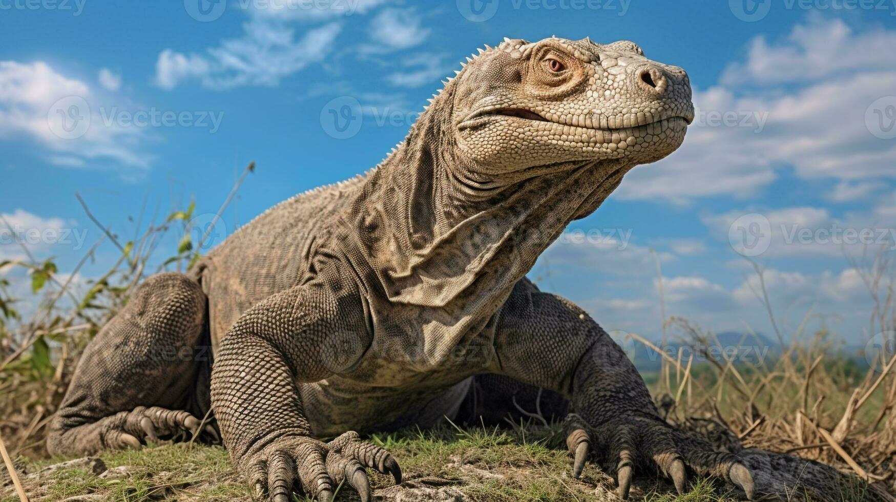 foto van een komodo draak onder blauw lucht. generatief ai