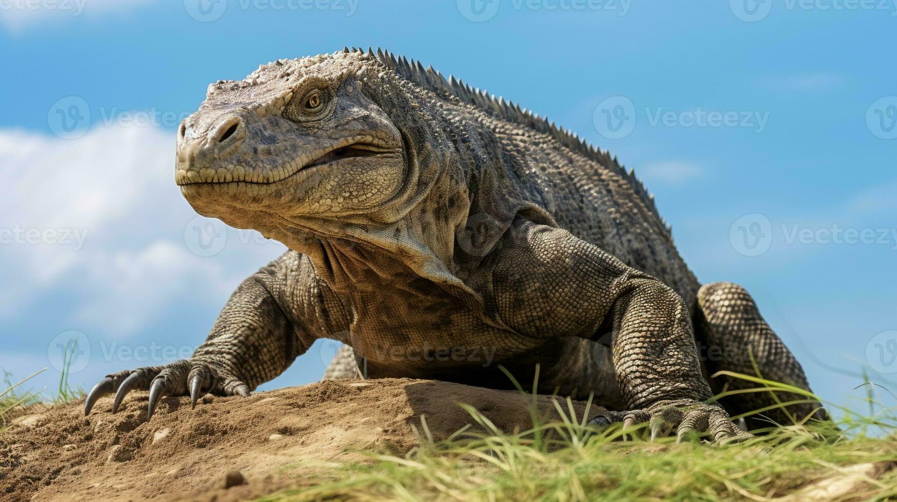 foto van een komodo draak onder blauw lucht. generatief ai