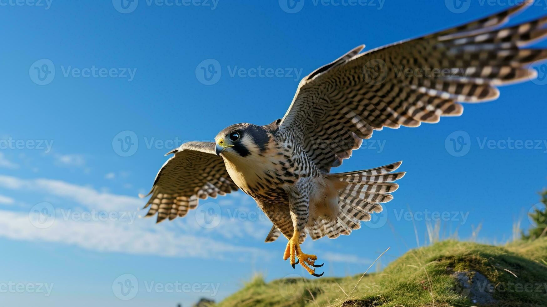 foto van een valk onder blauw lucht. generatief ai