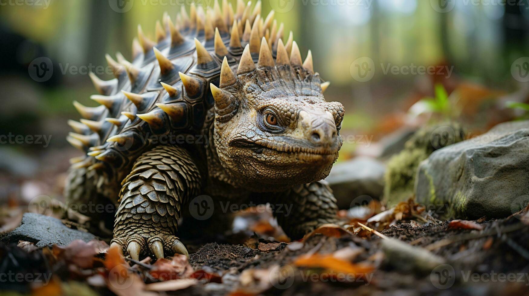 detailopname foto van een stegosaurus op zoek in hun leefgebied. generatief ai