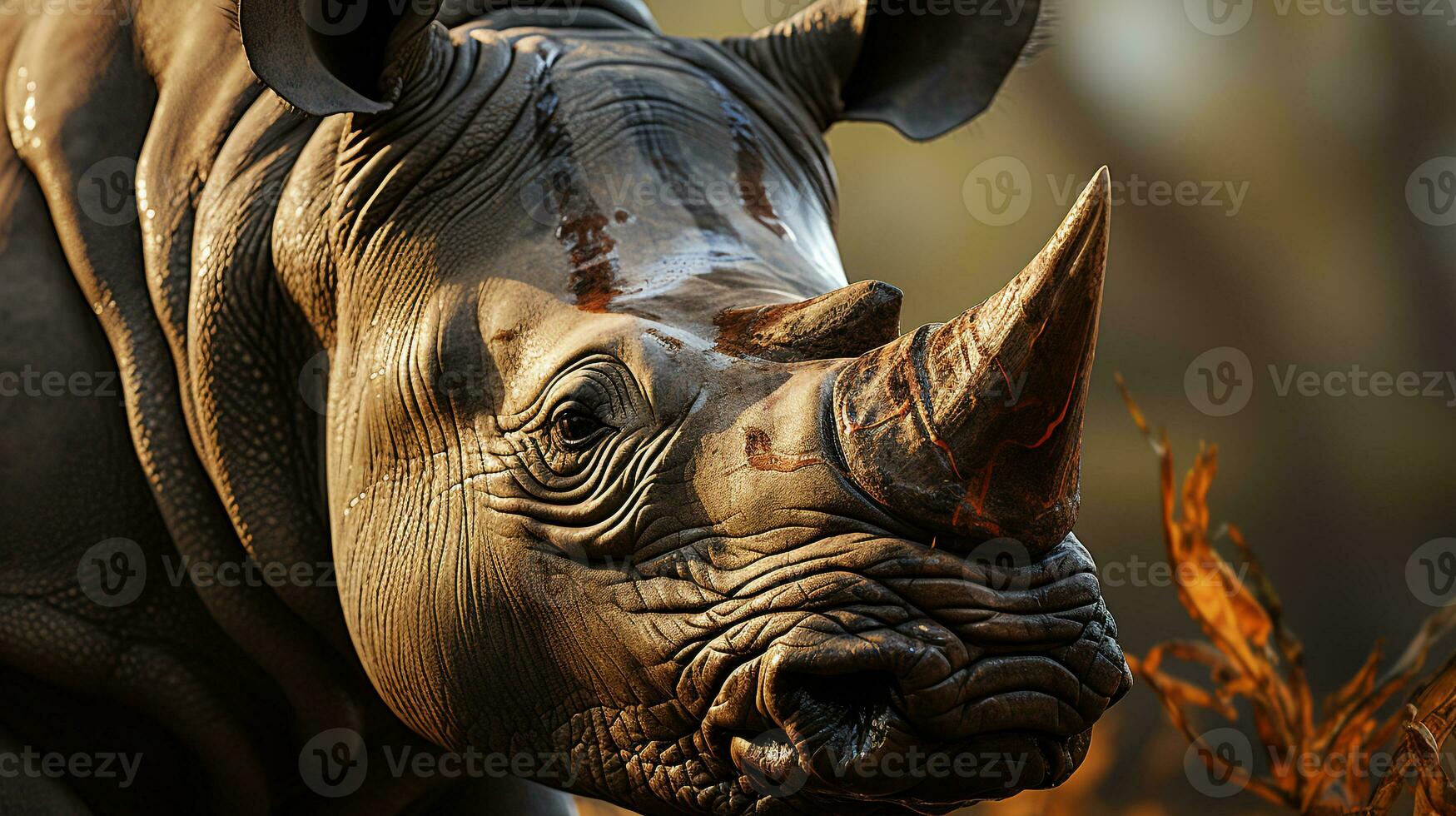 detailopname foto van een neushoorn op zoek ieder richting Aan oerwoud. generatief ai