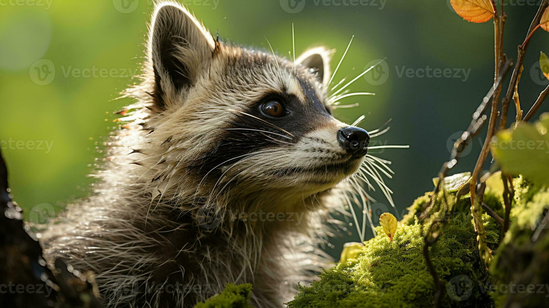 detailopname foto van een wasbeer op zoek ieder richting. generatief ai